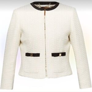 TED BAKER DAARA IVORY & BLACK TRIM TEXTURED JACKET